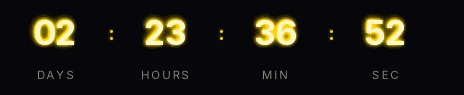 Black Friday neon countdown GIF: light digits with a yellow glow on a near-black background, showing days, hours, minutes and seconds