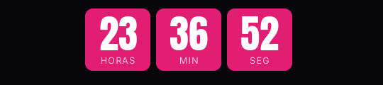 Cuenta atrás de Cyber Monday en GIF: bloques magenta con cifras blancas grandes y la etiqueta dentro sobre fondo casi negro, con horas, minutos y segundos