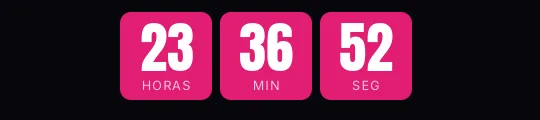 Cuenta atrás de Cyber Monday en GIF: bloques magenta con cifras blancas grandes y la etiqueta dentro sobre fondo casi negro, con horas, minutos y segundos