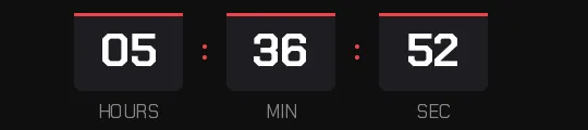 Flash sale countdown GIF: white digits in black boxes with a red top bar, showing hours, minutes and seconds