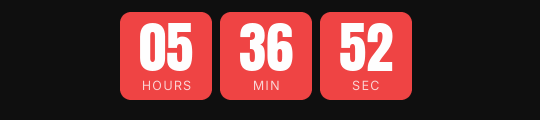 Flash sale countdown GIF: three red blocks with large white digits and the label inside, showing hours, minutes and seconds