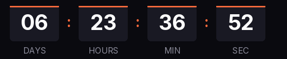 Launch countdown GIF: white digits in dark boxes with an orange top bar, showing days, hours, minutes and seconds