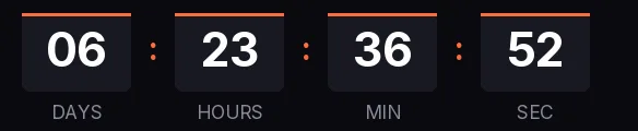 Launch countdown GIF: white digits in dark boxes with an orange top bar, showing days, hours, minutes and seconds