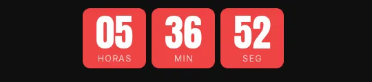 Cuenta atrás de venta flash en GIF: tres bloques rojos con cifras blancas grandes y la etiqueta dentro, con horas, minutos y segundos