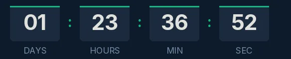 Webinar countdown GIF: light digits in navy boxes with a green top bar, showing days, hours, minutes and seconds