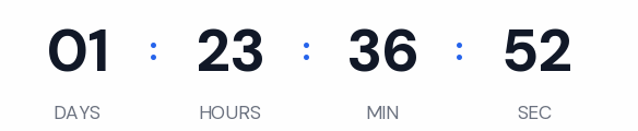 Webinar countdown GIF: navy digits on white with blue separators, no boxes, showing days, hours, minutes and seconds