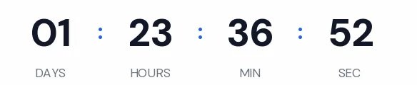 Webinar countdown GIF: navy digits on white with blue separators, no boxes, showing days, hours, minutes and seconds