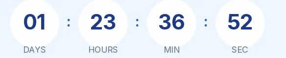Webinar countdown GIF: dark blue digits in white circles on a light blue background, showing days, hours, minutes and seconds